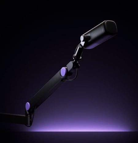 elgato mic arm with purple plates attached