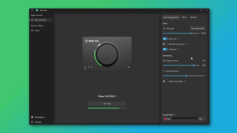 wave link app interface on a green and blue background