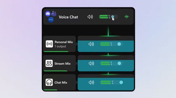 wave link app showing stacked audio groups