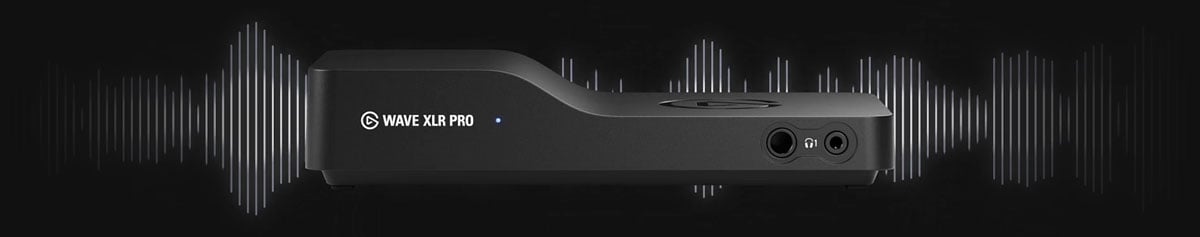 front view of the wave xlr pro with a waveform behind it on a black background