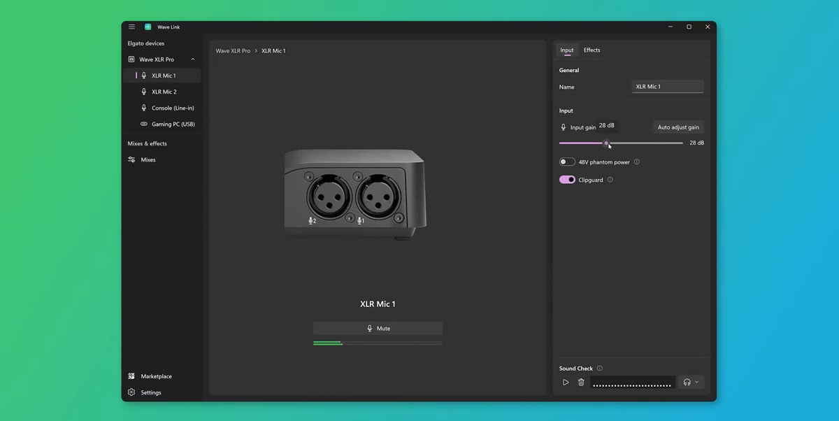 wave xlr pro interface inside of the wave link app