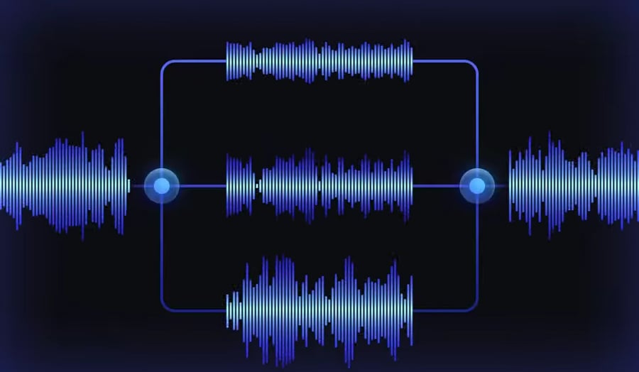 blue audio sound waves on a black background