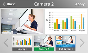 screenshot of epiphan pearl 2 rackmount touchscreen user interface with multiple video inputs