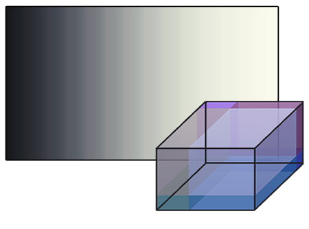 a rectangular prism alongside a gradient rectangle
