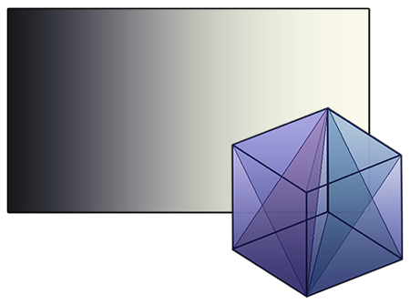 a cubic pyramid alongside a gradient rectangle