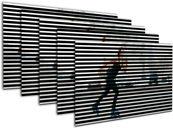 Five overlapping display panels illustrating interlaced video frame extraction for signal monitoring