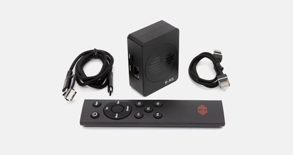 Flanders Scientific R-RS wireless remote control system with receiver box, cables, and remote control