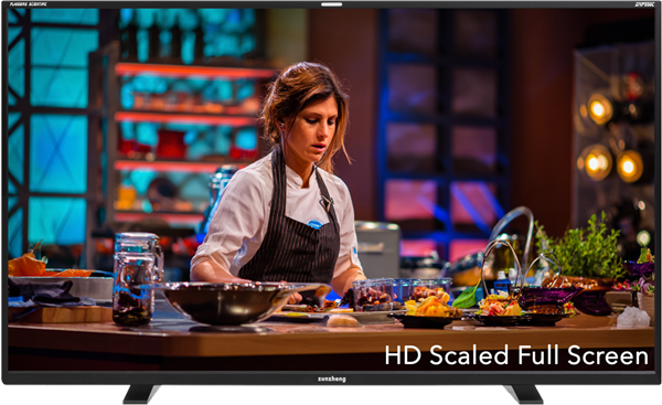 HD scaled full screen video of a professional cooking show with a chef on the falnders monitor