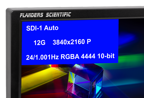 close up of the corner of the flander reference monitor showing the signal information