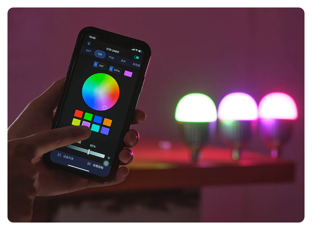 godox app being used to control godox c7r knowled e27 led bulbs