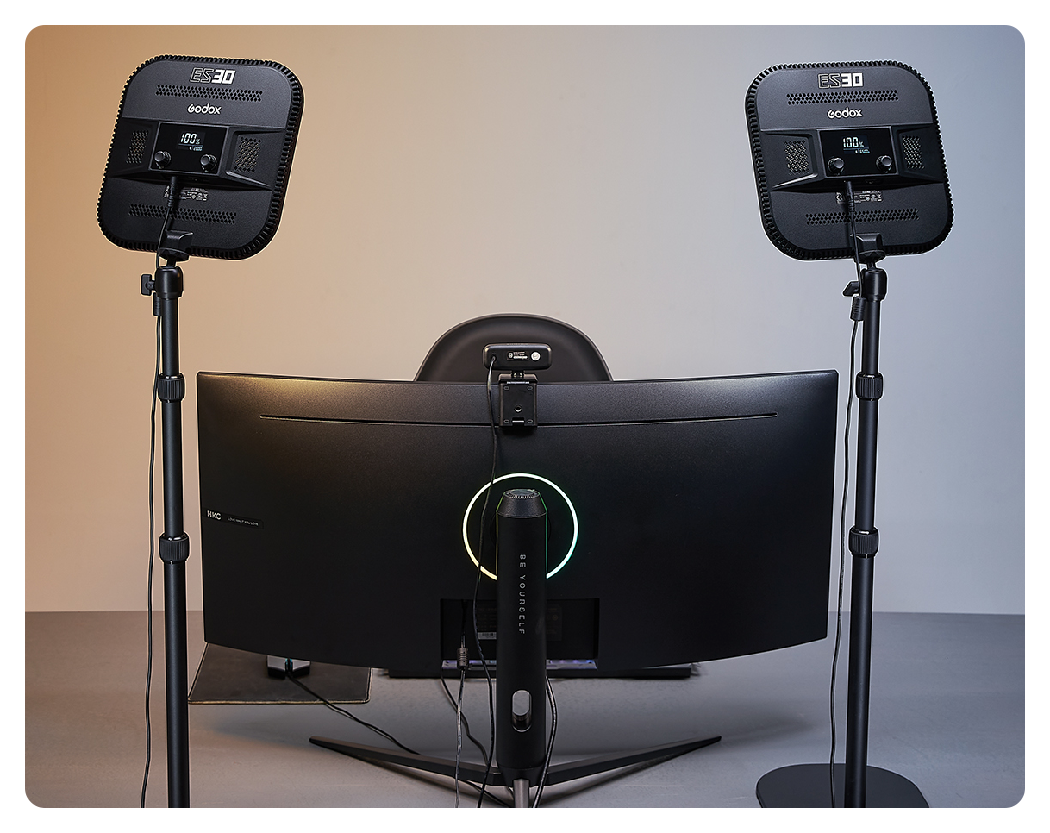 two godox es30 lights showing different colour temperatures at a desk