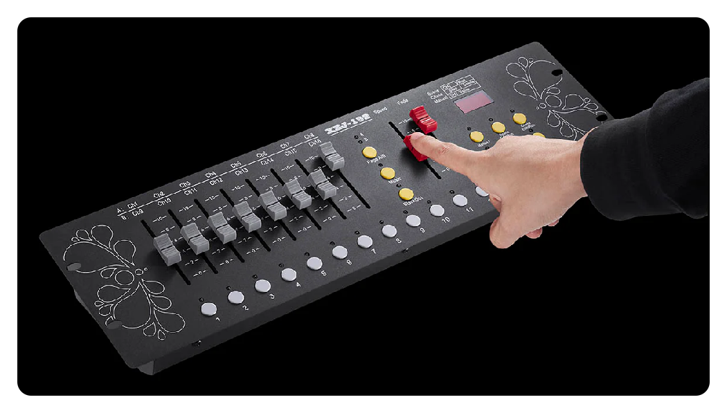 somone making dmx adjustments to the godox panel lights