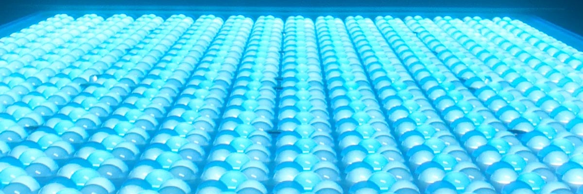 close up of he godox litewafer up150r leds lit up in blue
