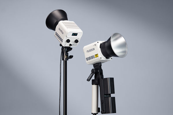 front and back view of the godox ml60iibi on a grey background