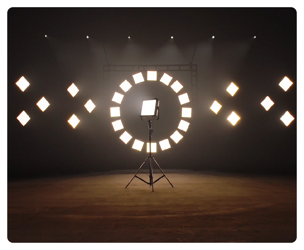 godox p600bi led light surrpunded by lights on a wooden floor