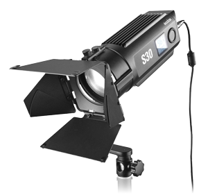 Angled view of Godox S30 LED light