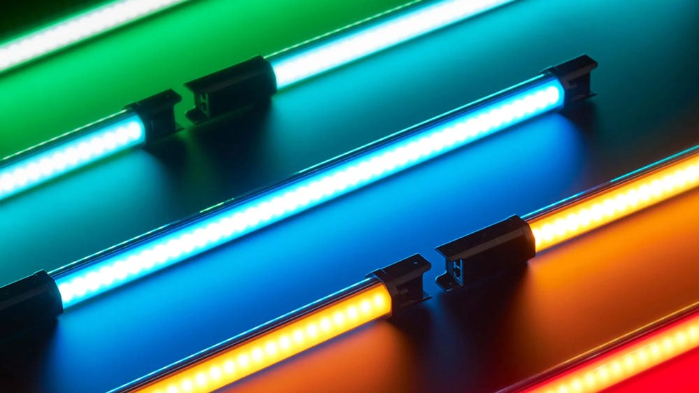 Godox TL60 Tube Lights on an angle and lit with different colours