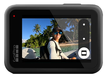 image of GoPro HERO13 Black rear touch screen with image of woman in tropical climate