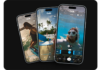 image of 3 apple iPhones with GoPro Quik application on black background