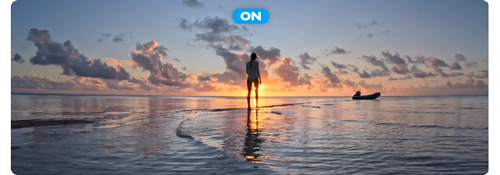 female silhouette standing on beach with waves rolling in at sunset