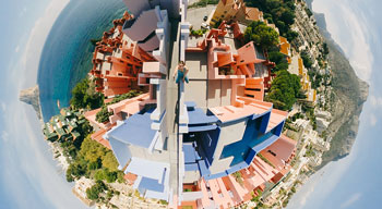 Sample 360 photo of brightly coloured geometric housing in greece