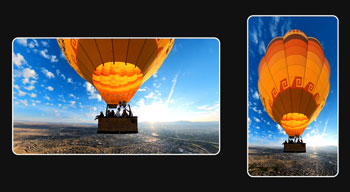 Landscape and portrait sample images of hot air baloon flying