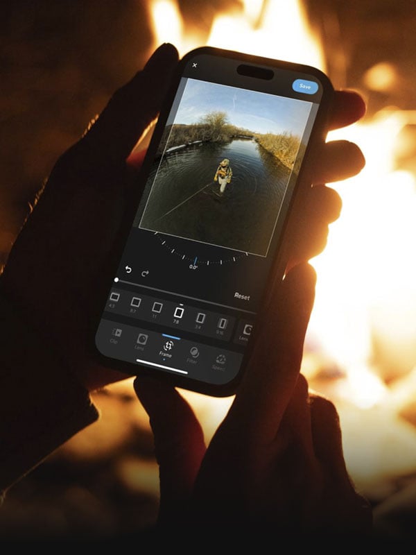 someone reviewing footage from the gopro mission 1 via the smartphone app