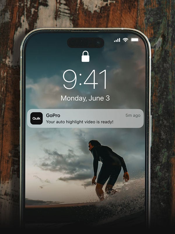 close up of a iphone with a notification from the gopro app