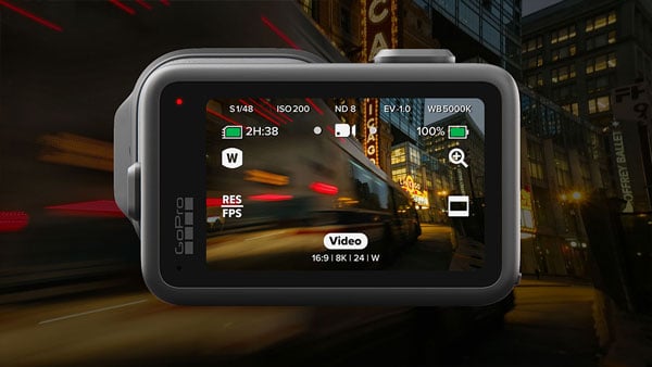 rear view of gopro mission 1 showing the capture information on the screen