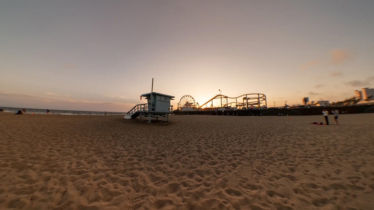 wide angle photo of Santa Monica Pier