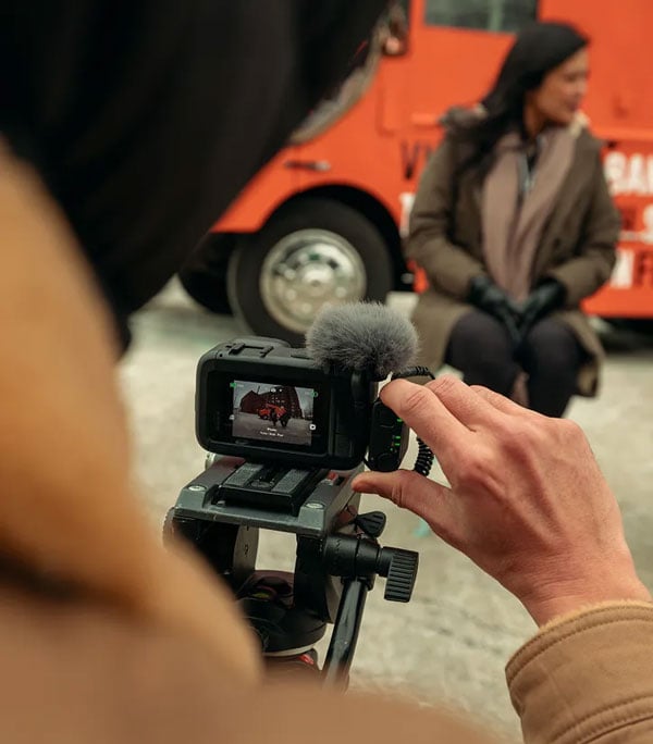 gopro wireless mic kit in use on set with the mission 1 camera