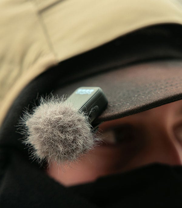 gopro mic clipped to a hat