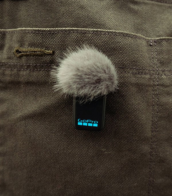 gopro mic clipped to a pocket