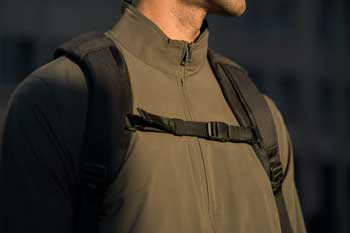 Outdoors photographer wearing Hasselblad vandra camera backpack with chest straps