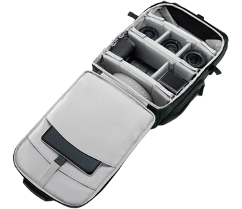 hasselblad vandra camera backpack open showing internal dividers