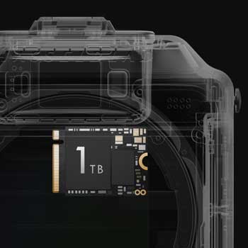 xray illustrative view of Hasselblad X2D II showing internal 1TB SSD