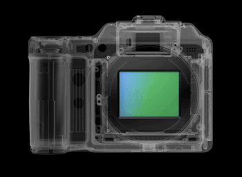 animated gif showing x-ray view of Hasselblad X2D II IBIS system on black background