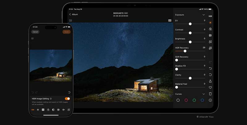 Apple Ipad and iPhone with Hasselblad Phocus Mobile 2 open editing images
