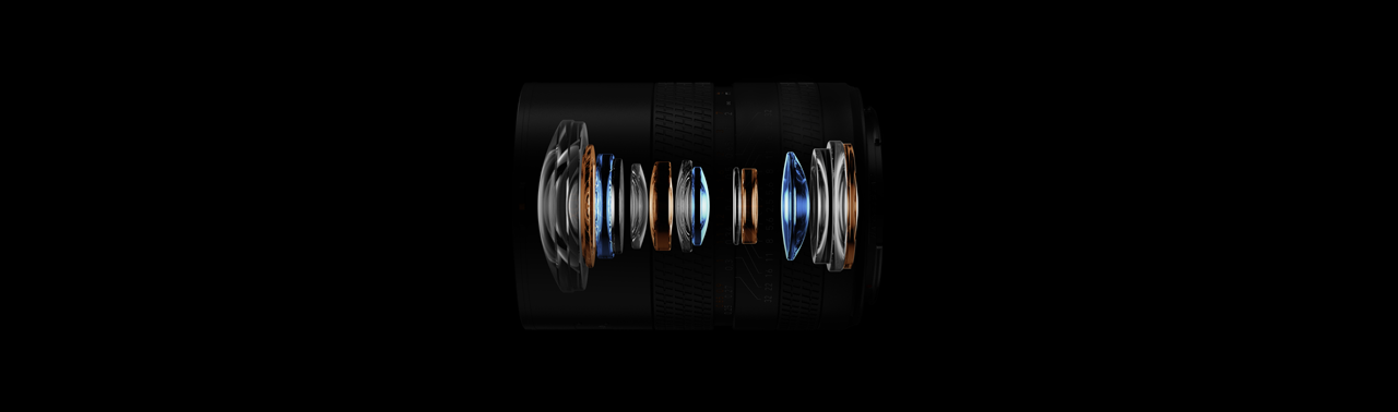 x-ray view of hasselblad xcd 25v lens elements on black background