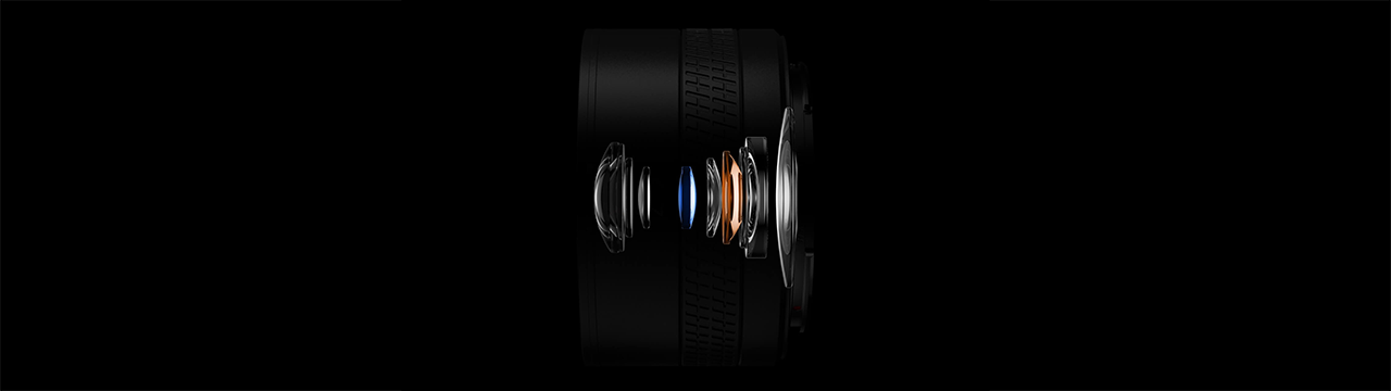 image breakdown of the optical elements within the hasselblad XCD 4/28P lens on a black background that spans across the page