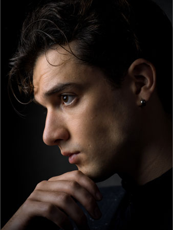 Hasselblad XCD 75P Sample portrait of male model infront of black background