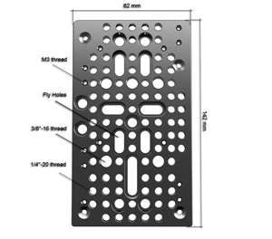 annotated image of hedbox hold ii cheese plate showing threaded mounting holes