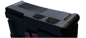 Close up image of Hedbox NERO L D-tap and USB power output ports