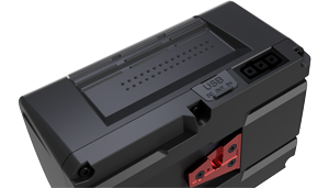 Close up image of Hedbox NERO XL D-tap and USB power output ports