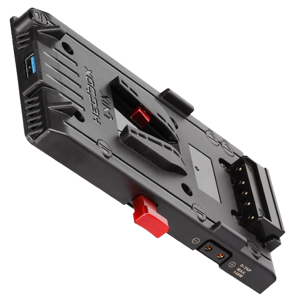 angled view of the v mount battery plate