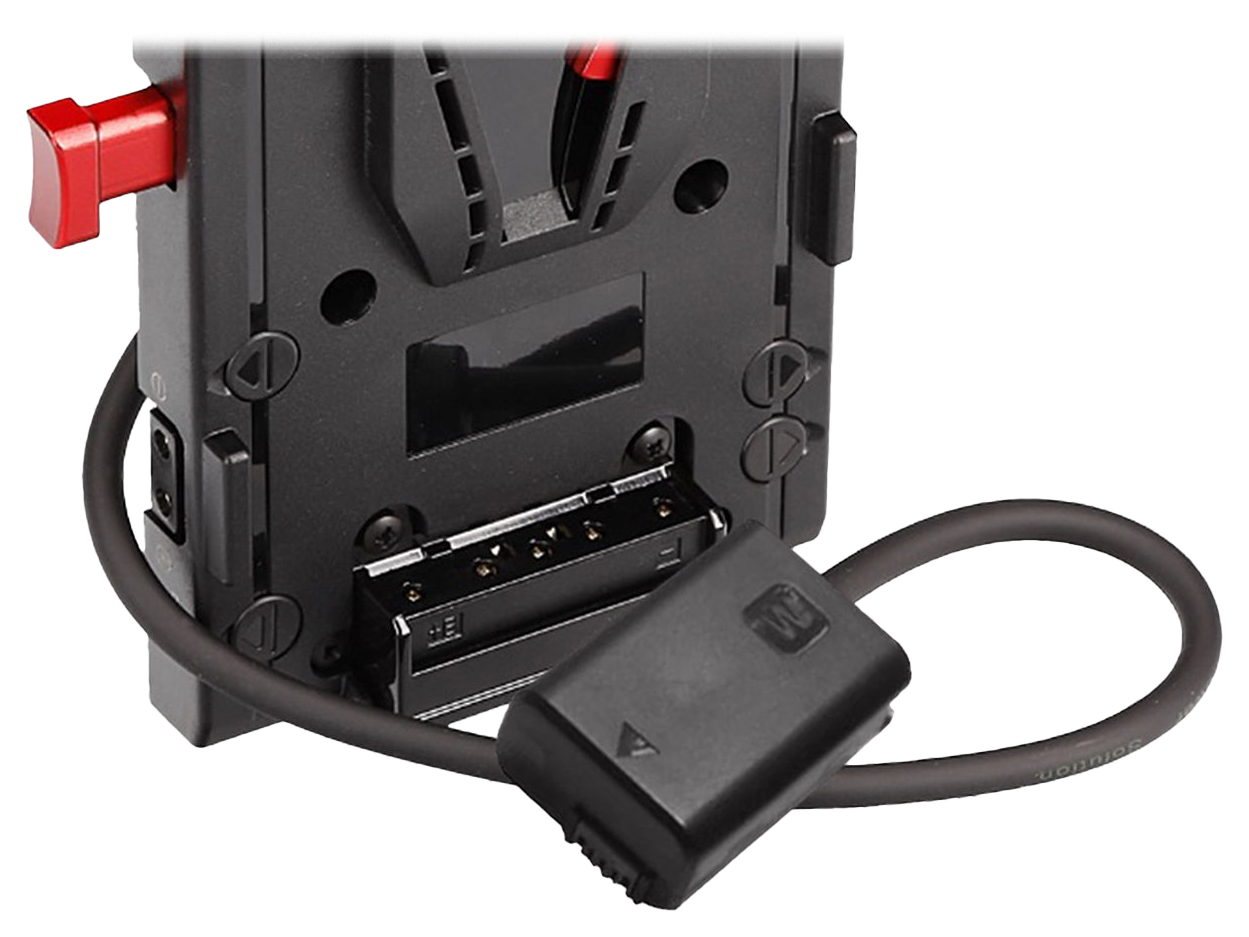 close up of the fw50 dummy housing on the v mount battery plate