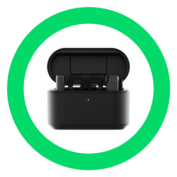 hollyland wireless microphone inside the case in a green circle