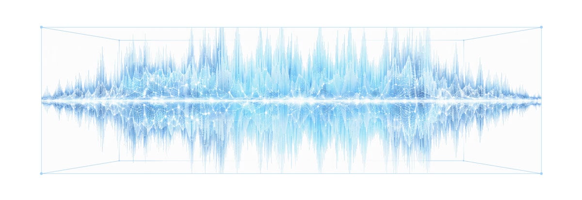 Abstract blue audio waveform graphic on white background