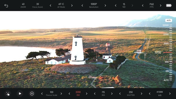 camera control sdk on thehollyland camera monitor focusing on a lighthouse