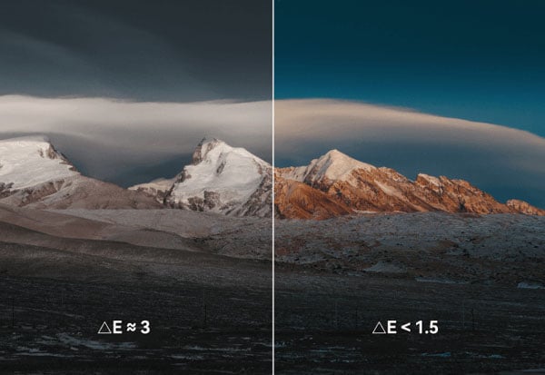 Delta E 1.5 comparison image of a mountain